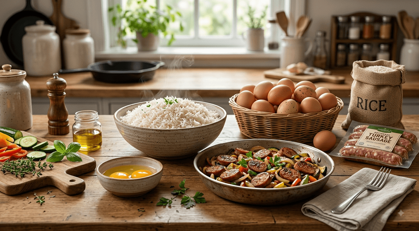 Easy Meals With Rice, Sausage & Fresh Eggs